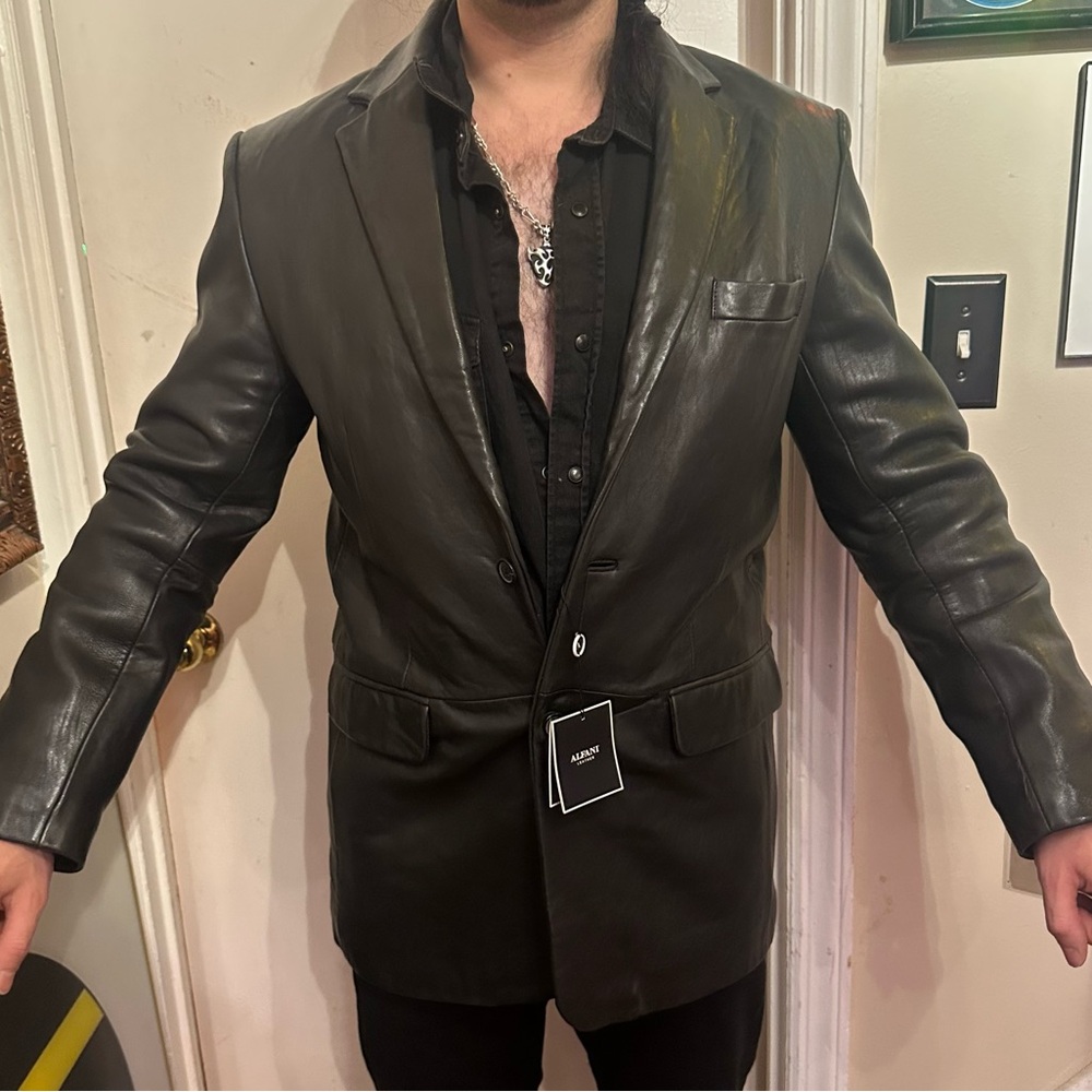 Alfani soft black leather mens blazer jacket brand new with tag